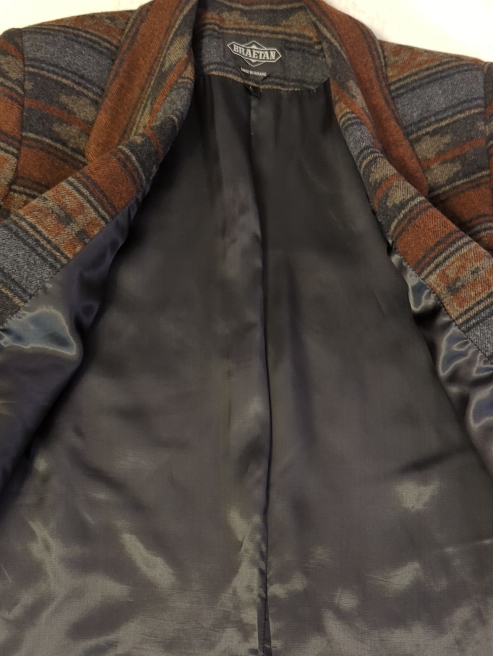 Vintage Braetan Southwestern Wool Blazer Aztec Blanket Coat Brown Gray L - Picture 10 of 10